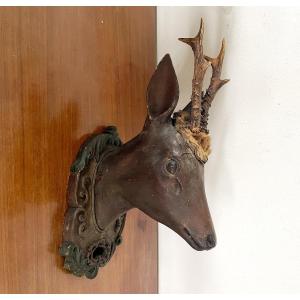 Baroque Deer Head In Carved Wood