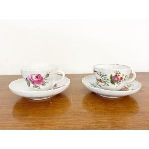 2 Tasses Meissen Avec Soucoupes, Vers 1880