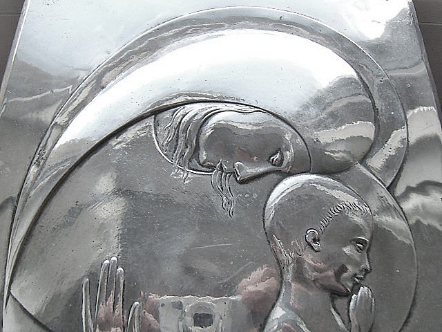 Beautiful Solid Silver Relief Plaque Virgin And Child, Venice Italy, Circa 1950s-photo-3