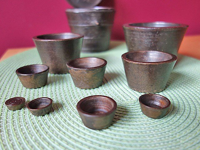 Large Complete Set Of 8 Pound Weights Nuremberg, Brass Bronze 17th Century-photo-2