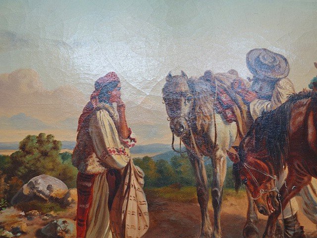 Country Travelers Resting. Oil On Canvas. Signed Van De Venne, Dated 1861.-photo-3