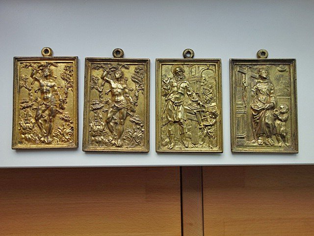 Set Of Four Renaissance Gilt Bronze Plaques From The 17th Century