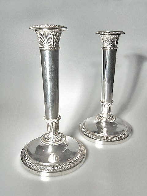 Pair Of Elegant And Heavy Empire Candlesticks In Solid Silver From Paris, Circa 1810.-photo-2