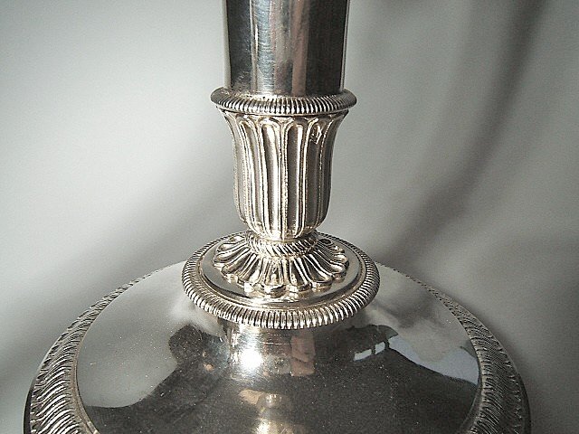 Pair Of Elegant And Heavy Empire Candlesticks In Solid Silver From Paris, Circa 1810.-photo-3