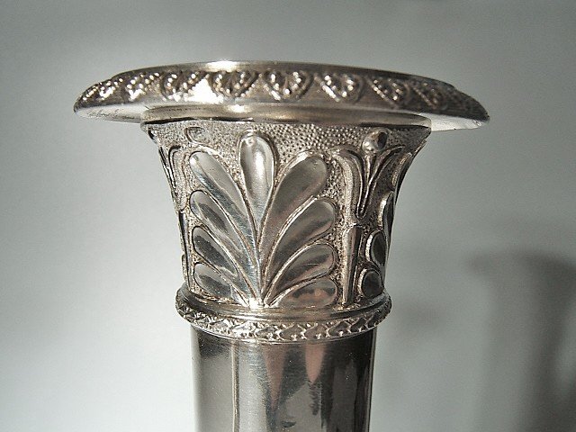 Pair Of Elegant And Heavy Empire Candlesticks In Solid Silver From Paris, Circa 1810.-photo-4