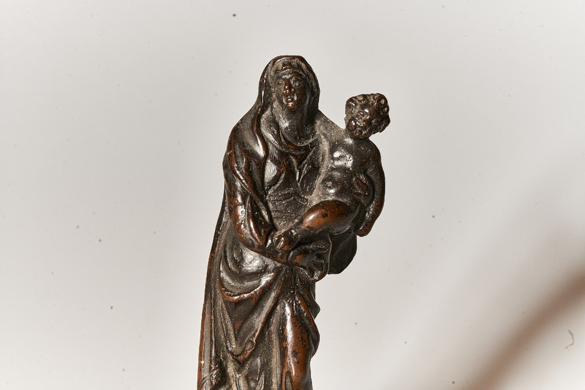 Vierge/Marie à l'Enfant Sculpture Renaissance Bronze Italie 16/17 Siècle-photo-3