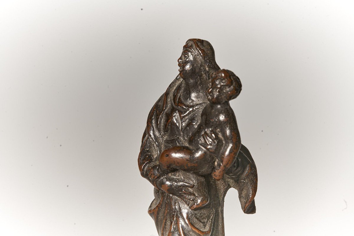 Vierge/Marie à l'Enfant Sculpture Renaissance Bronze Italie 16/17 Siècle-photo-1