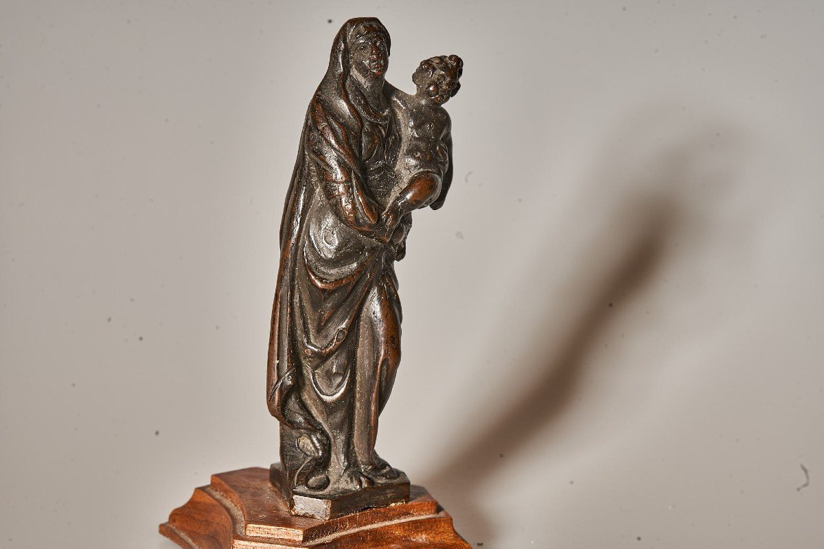 Vierge/Marie à l'Enfant Sculpture Renaissance Bronze Italie 16/17 Siècle-photo-2