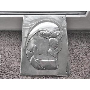 Beautiful Solid Silver Relief Plaque Virgin And Child, Venice Italy, Circa 1950s