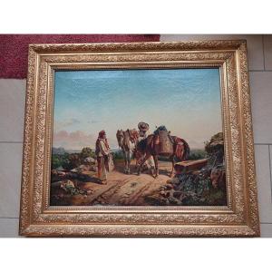 Country Travelers Resting. Oil On Canvas. Signed Van De Venne, Dated 1861.