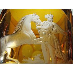 Coupe En Verre De Bohême Milieu Du 19ème Siècle.  Cavalier Oriental Avec Cheval