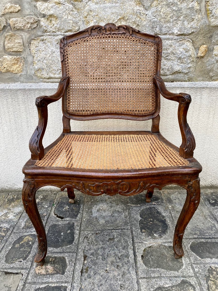 Eighteenth E. Meunier Flat Back Caned Armchair-photo-2