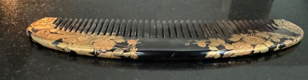 Rare Splendid Japanese Comb Signed Period XIX Edo Tortoiseshell Or Horn Splendid Decorations-photo-3