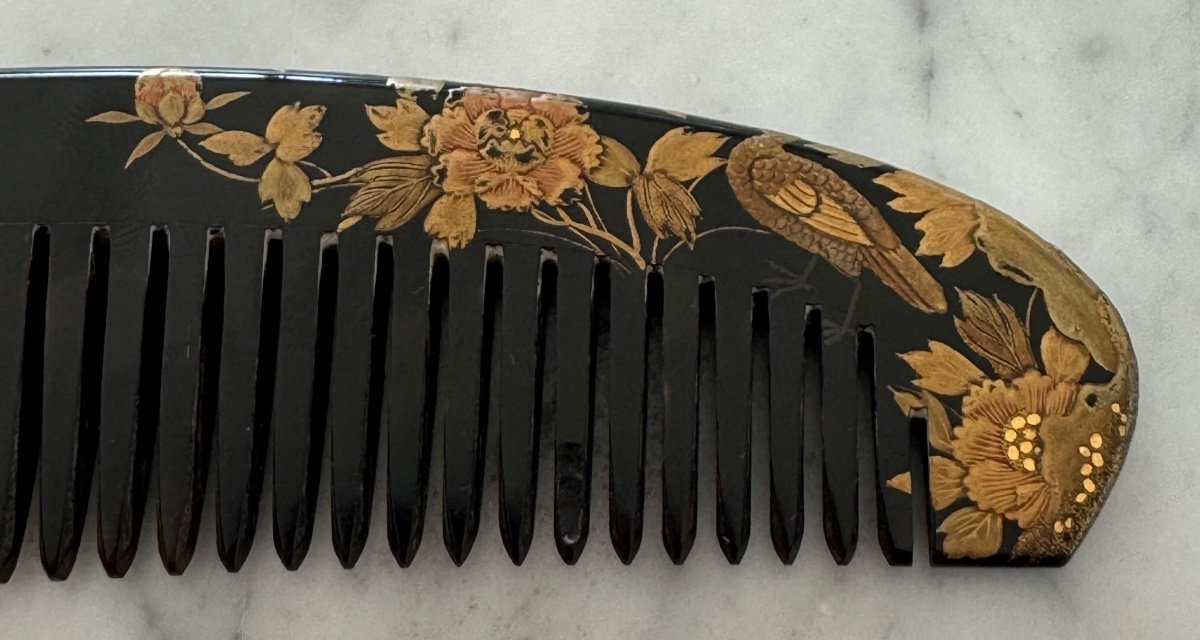 Rare Splendid Japanese Comb Signed Period XIX Edo Tortoiseshell Or Horn Splendid Decorations-photo-6