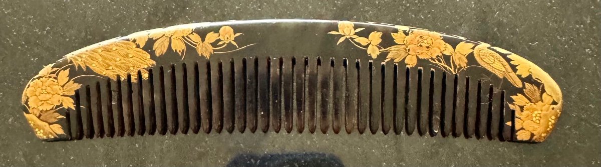 Rare Splendid Japanese Comb Signed Period XIX Edo Tortoiseshell Or Horn Splendid Decorations-photo-7