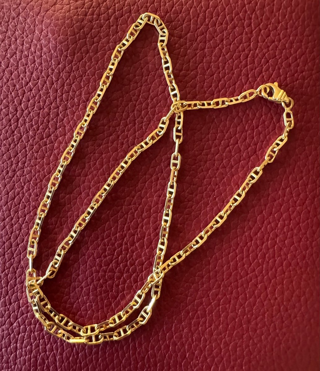 Chaine Or Jaune 18 Carats Maille Marine  Poids :  10 Grammes Longueur : 45 Cm