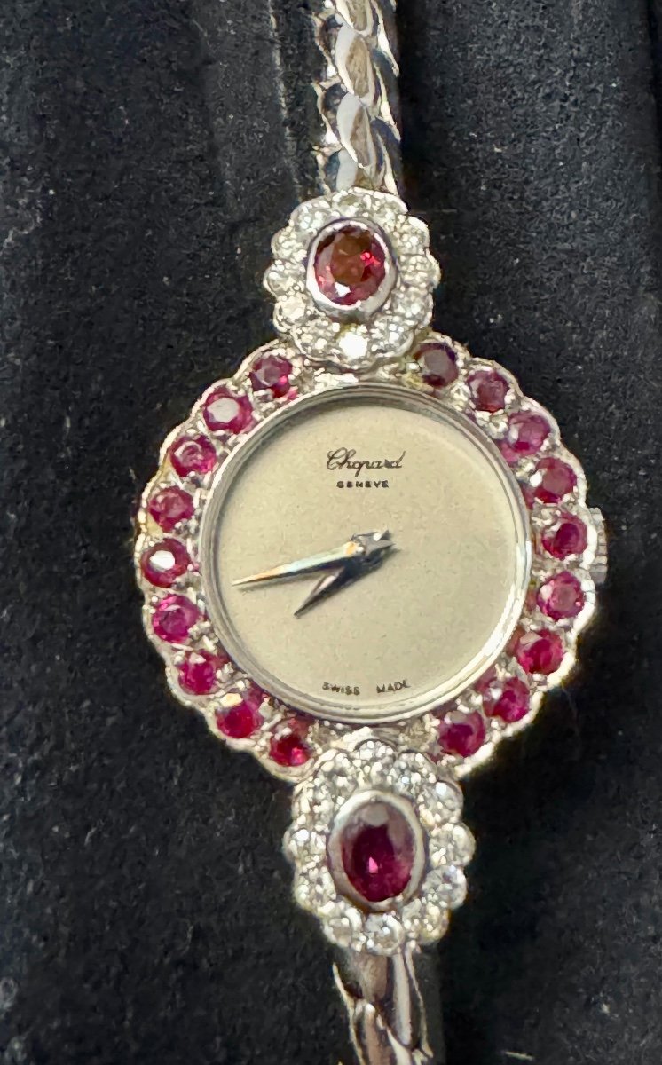 Chopard Montre De Soirée Or Blanc ( 18 Carats) Diamants Et Rubis ( Superbe Etat)-photo-2