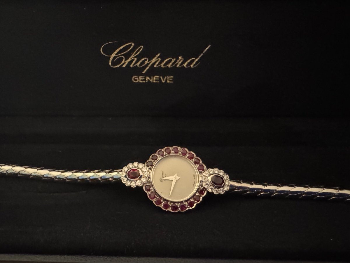 Chopard Montre De Soirée Or Blanc ( 18 Carats) Diamants Et Rubis ( Superbe Etat)-photo-3