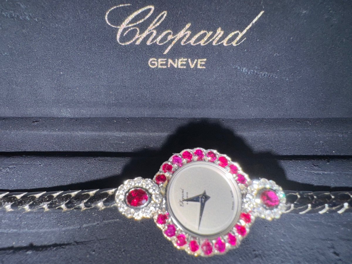 Chopard Montre De Soirée Or Blanc ( 18 Carats) Diamants Et Rubis ( Superbe Etat)-photo-4