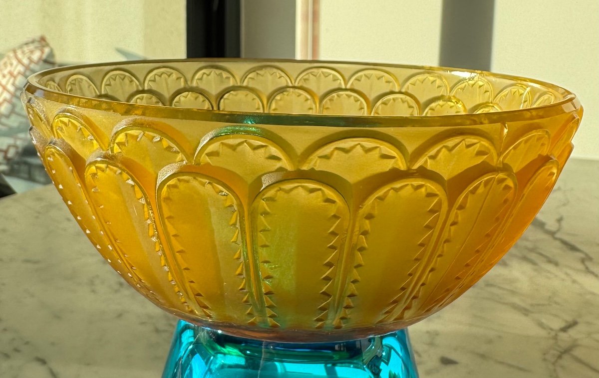 René Lalique Empty Pockets Bowl Jaffa Model Rare Color Diam: 13cm Very Good Condition Art Deco Period-photo-1