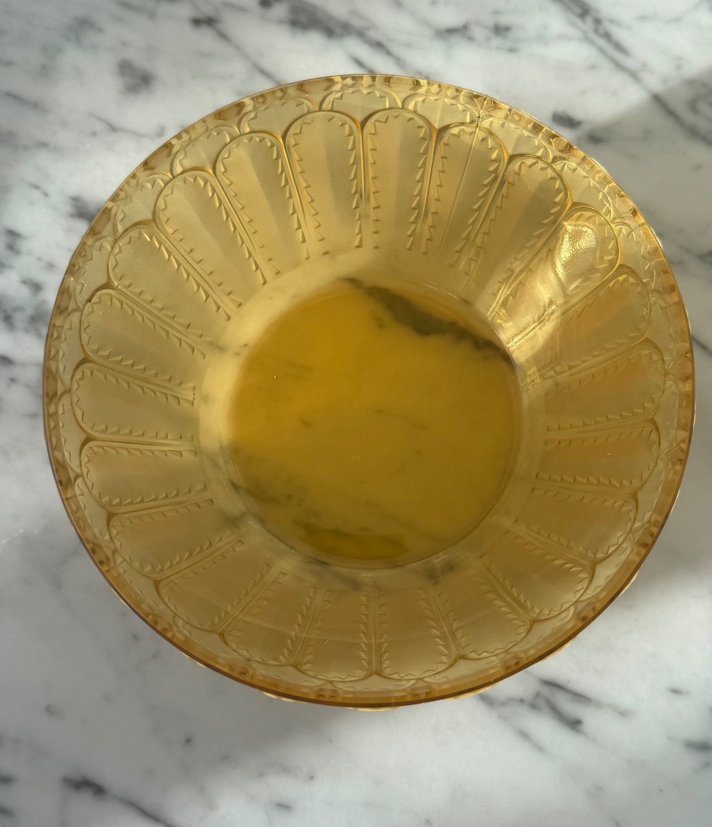 René Lalique Empty Pockets Bowl Jaffa Model Rare Color Diam: 13cm Very Good Condition Art Deco Period-photo-2