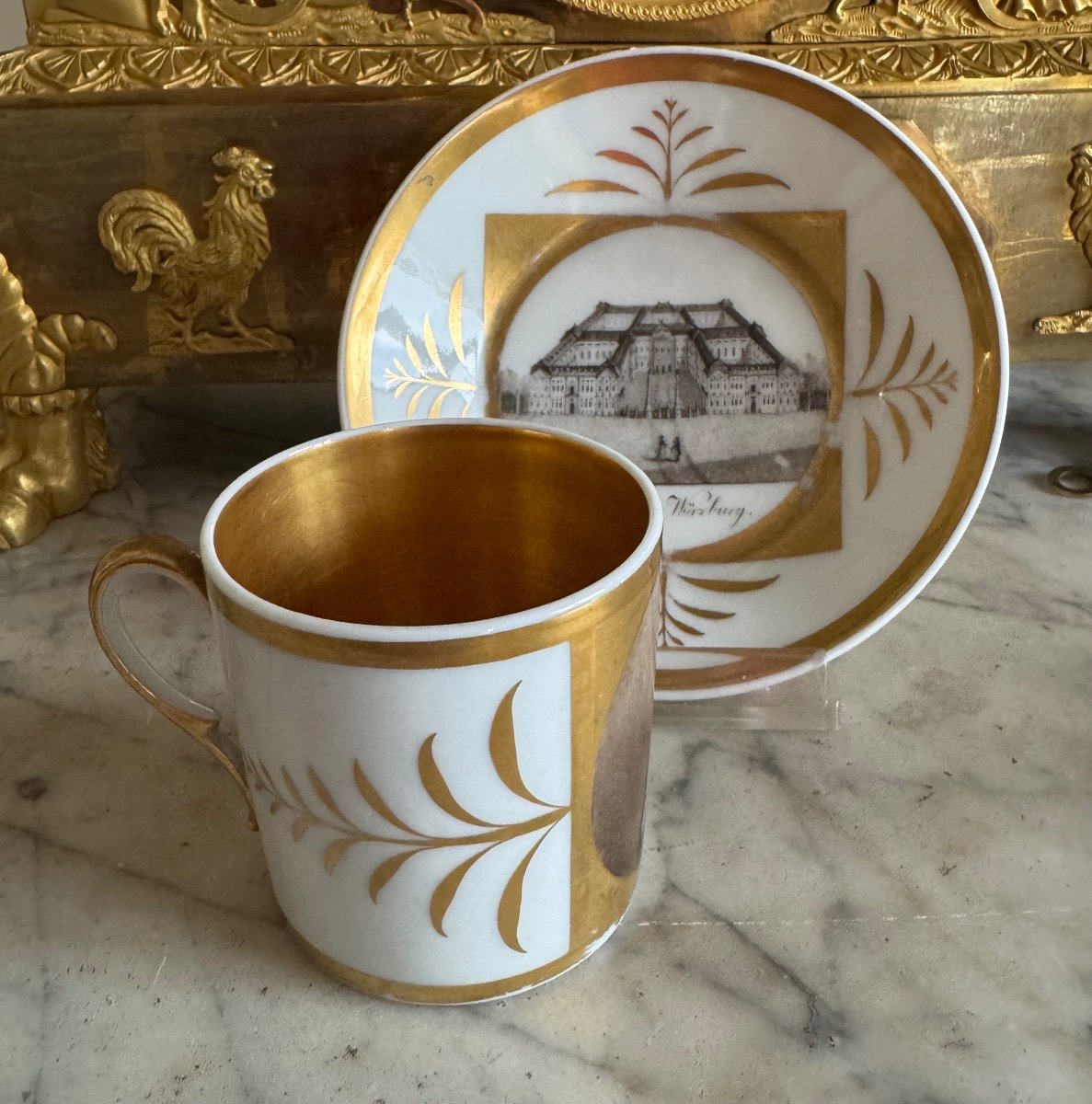 Tasse Et Sous Tasse Litron Porcelaine Allemande Epoque Empire Debut XIX -photo-1