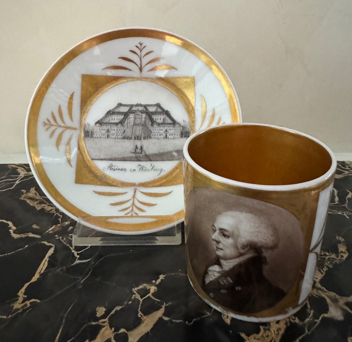 Tasse Et Sous Tasse Litron Porcelaine Allemande Epoque Empire Debut XIX 