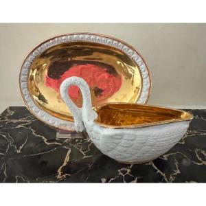 Porcelain Cup And Saucer With Swan Decor, Sevres Signature, 19th Century 