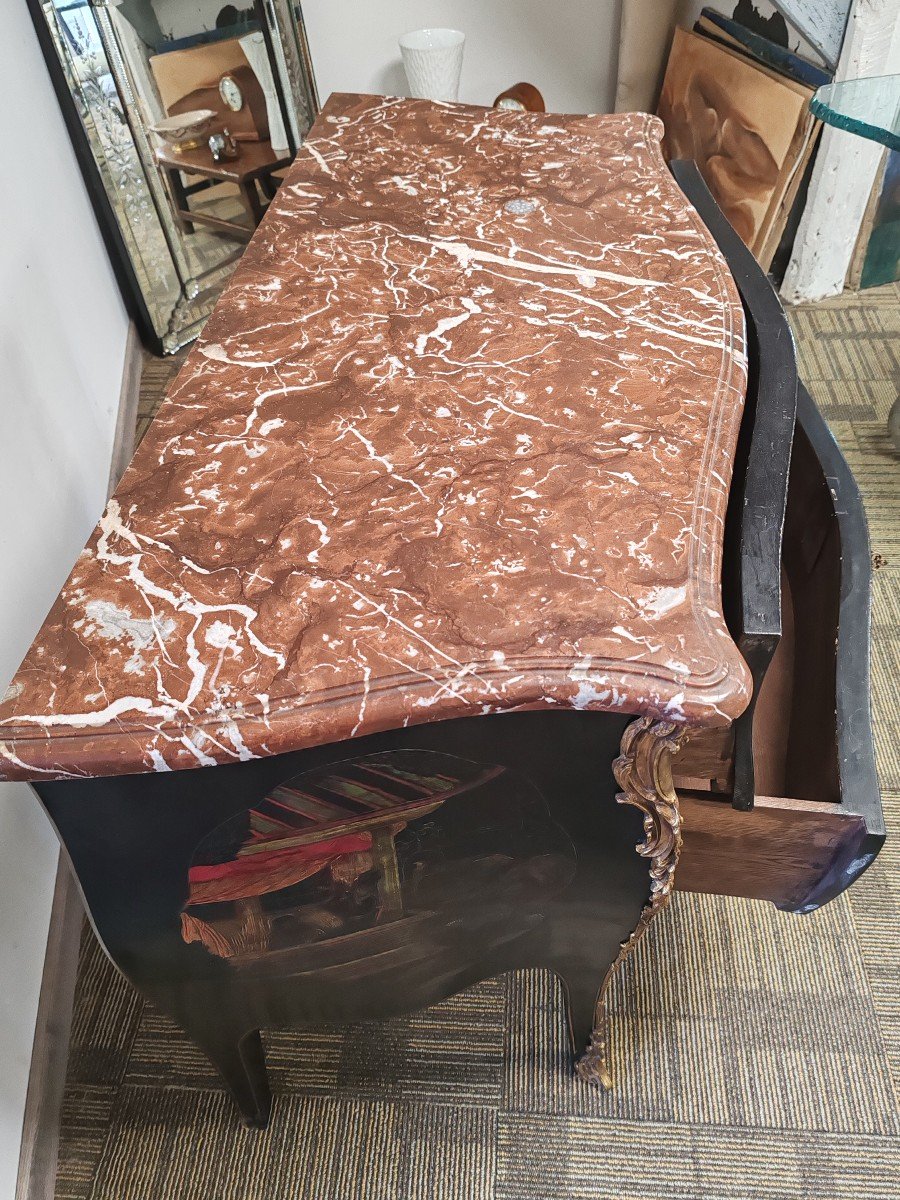 Curved Chest Of Drawers In Chinese Lacquer In The Louis XV Style.-photo-7