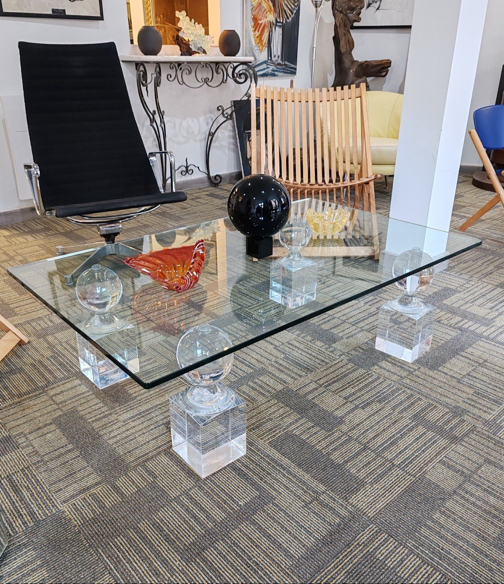 Table Basse En Verre Et Lucite Années 70-photo-2