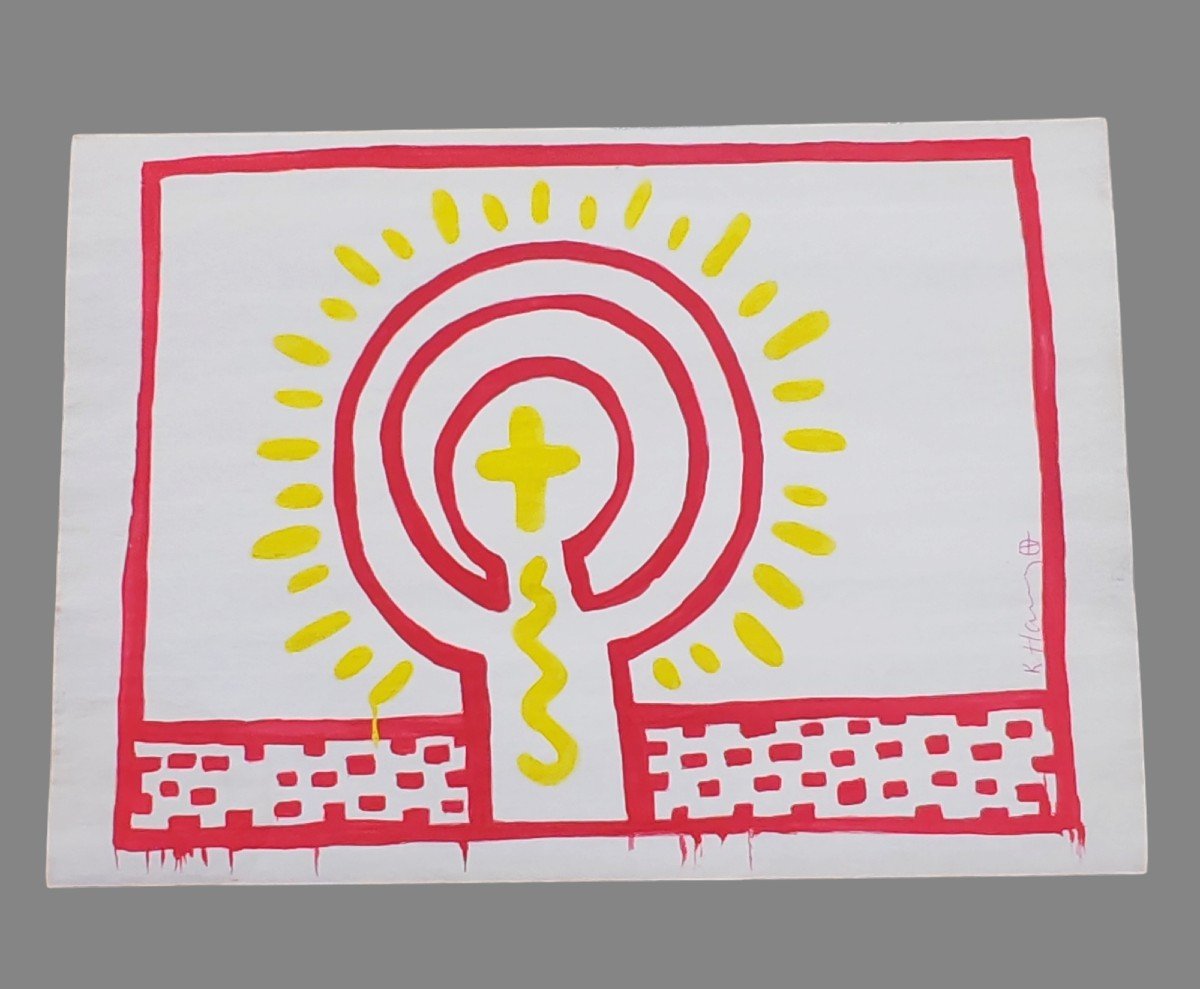 Keith Haring (1958-1990), Attribué à. Gouache Et Aquarelle. 