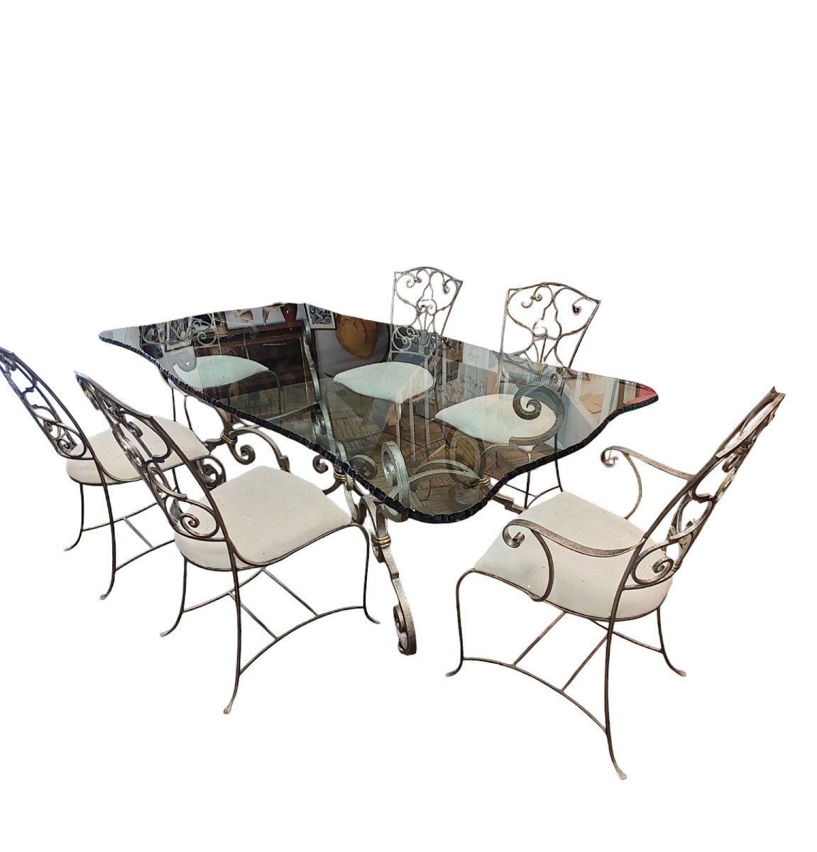 Wrought Iron And Glass Table And Chairs.-photo-2