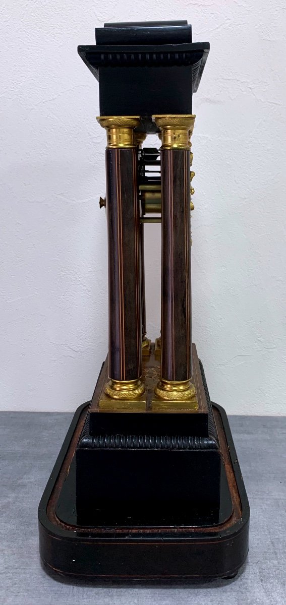 Horloge Pendule Portique En Marqueterie époque Restauration Avec Son Socle Et Son Globe En Verre-photo-1