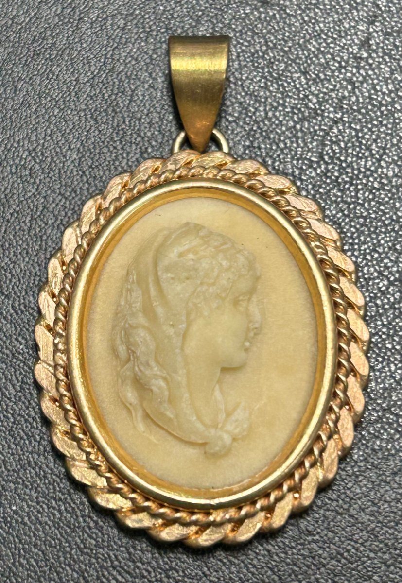 Very Nice Cameo Pendant In Hard Stone Late 19th-photo-4