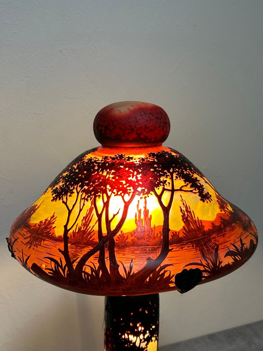 Mushroom Lamp In Glass Paste Signed Daum Nancy France-photo-3