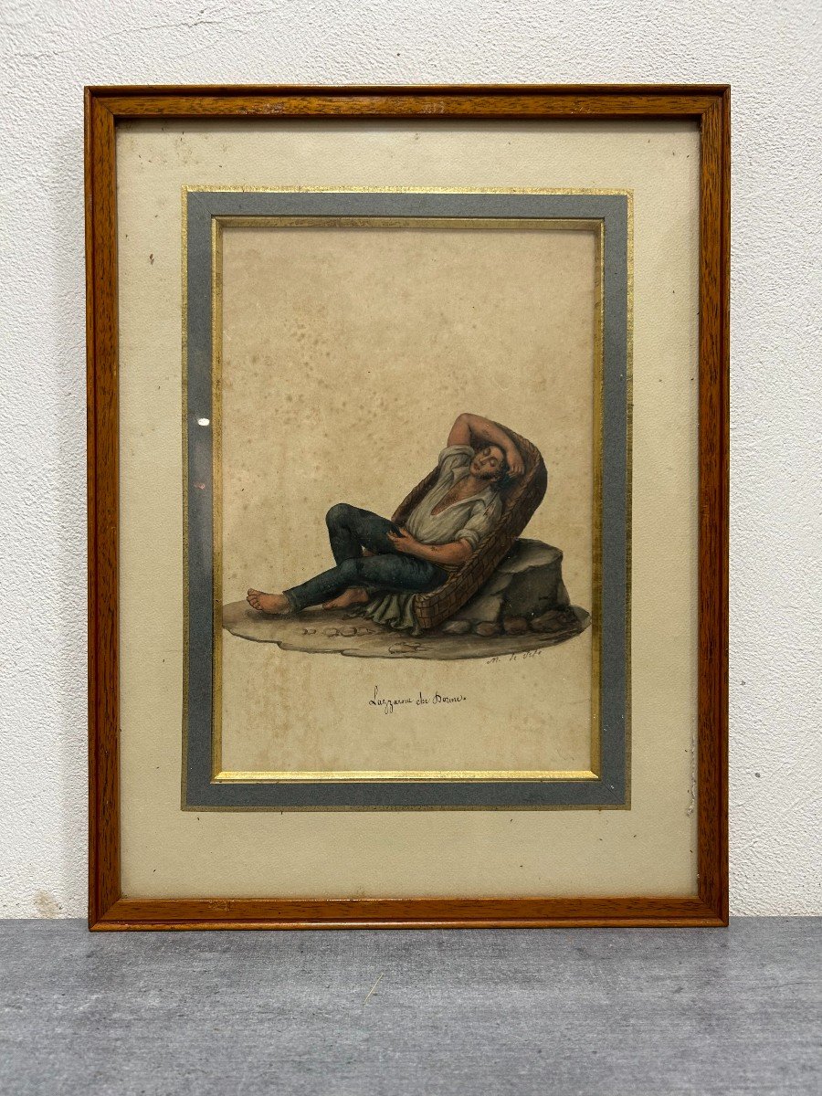 5 Aquarelles De  Michela De Jito Année 1820 Artiste Italien-photo-1