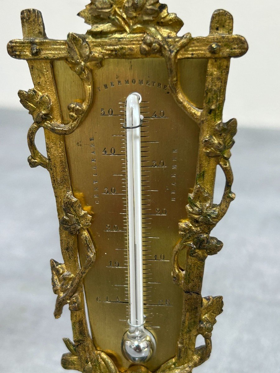 Thermometer In Gilt Bronze And Marble Signed Réaumur, Napoleon III Period With Mercury-photo-3