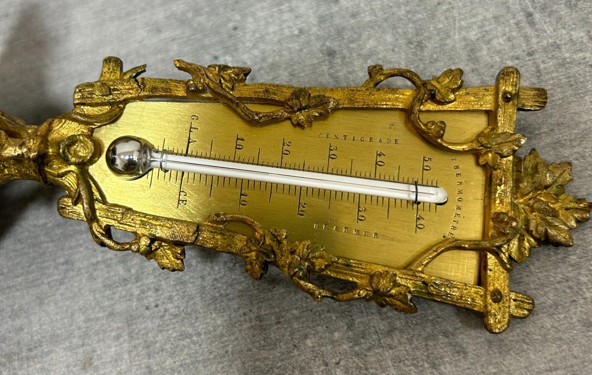 Thermometer In Gilt Bronze And Marble Signed Réaumur, Napoleon III Period With Mercury-photo-4