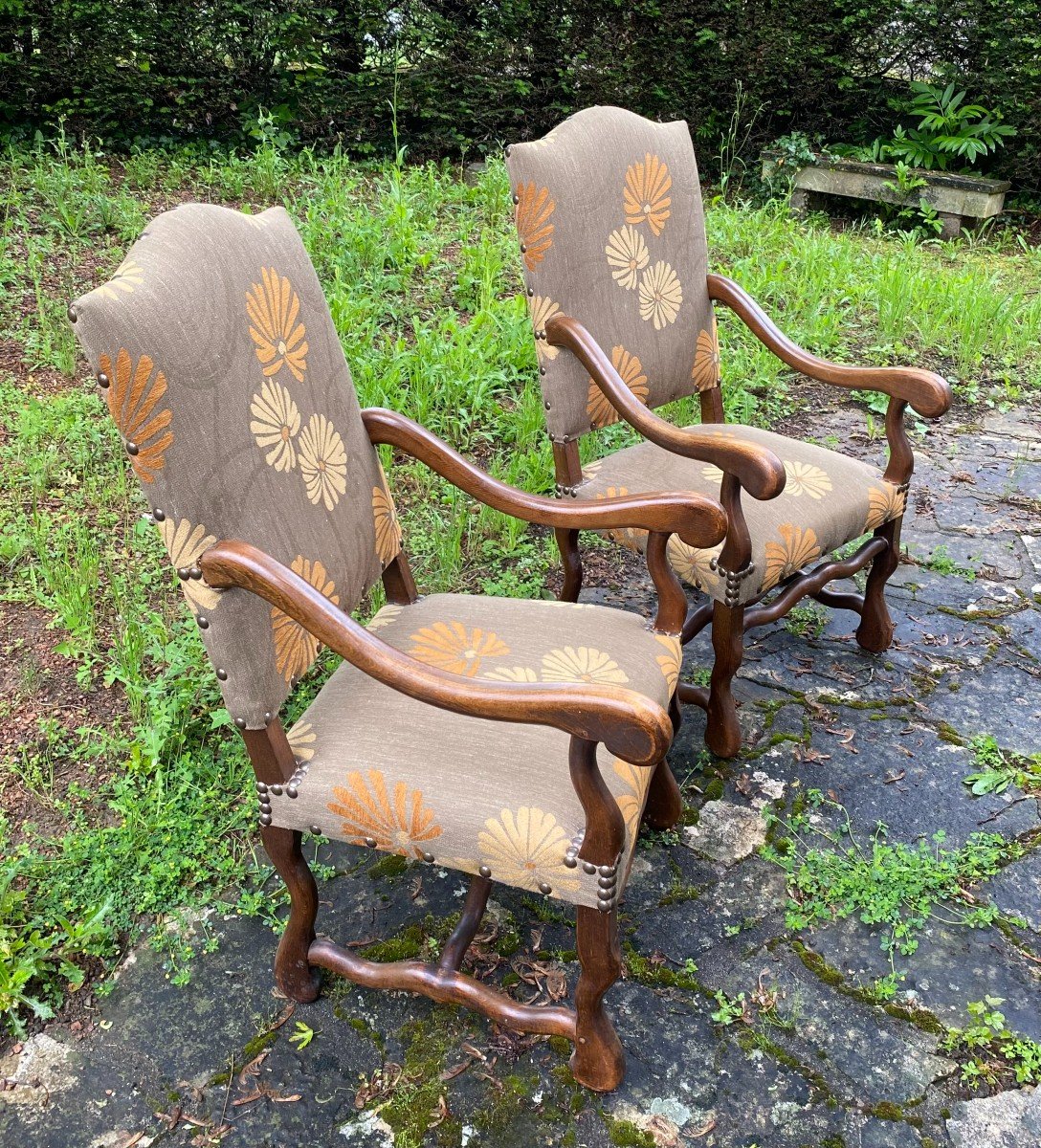 Pair Of Louis XIII Style Armchair Said Sheep Bone-photo-2