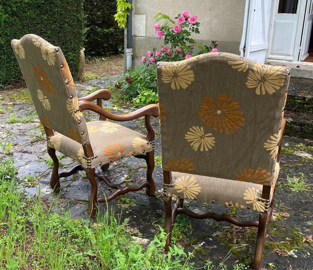 Pair Of Louis XIII Style Armchair Said Sheep Bone-photo-3