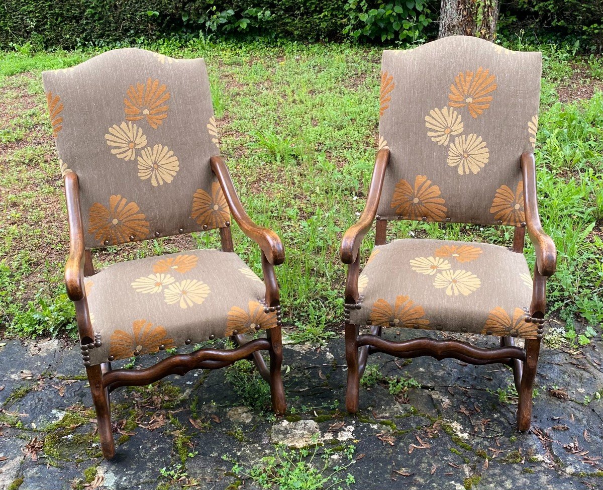 Pair Of Louis XIII Style Armchair Said Sheep Bone