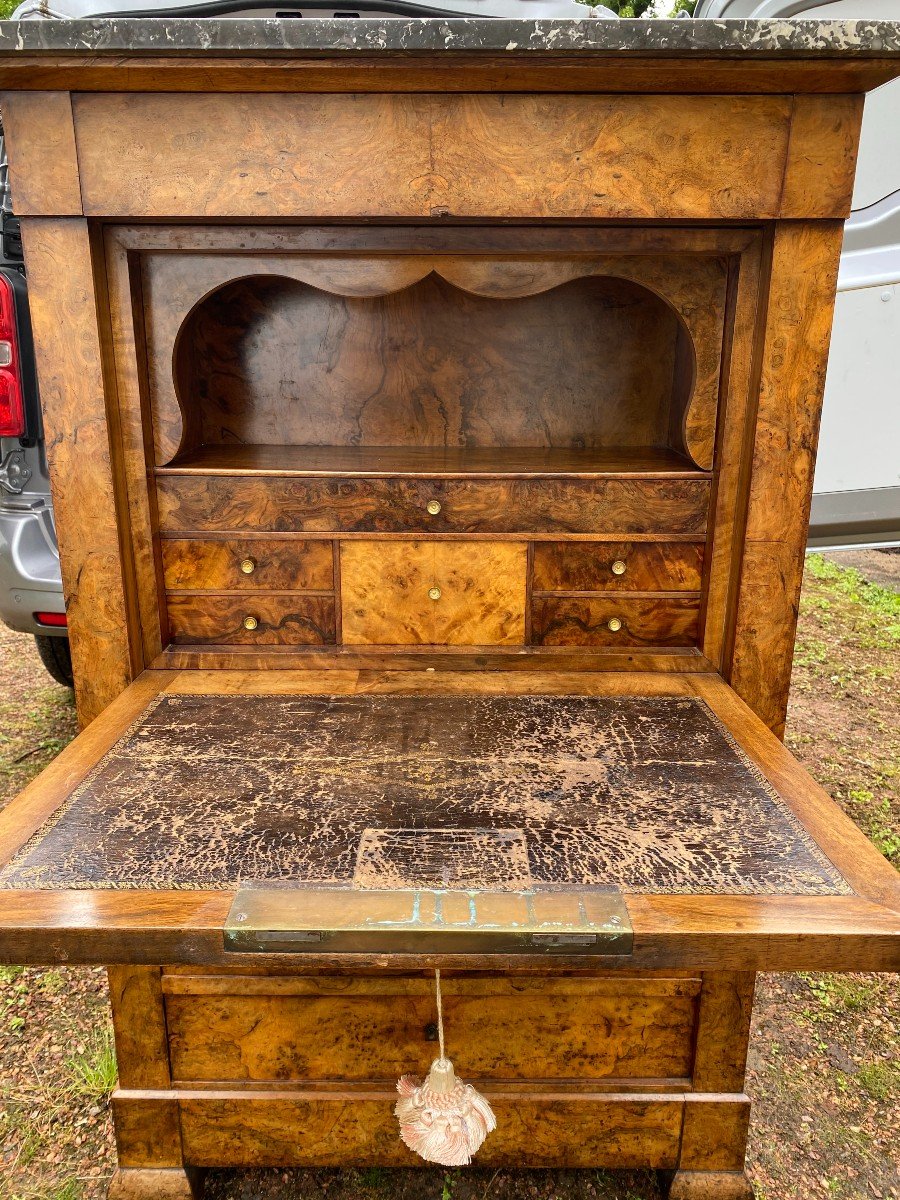 Restoration Period Secretary In Burl Walnut And Oak-photo-1