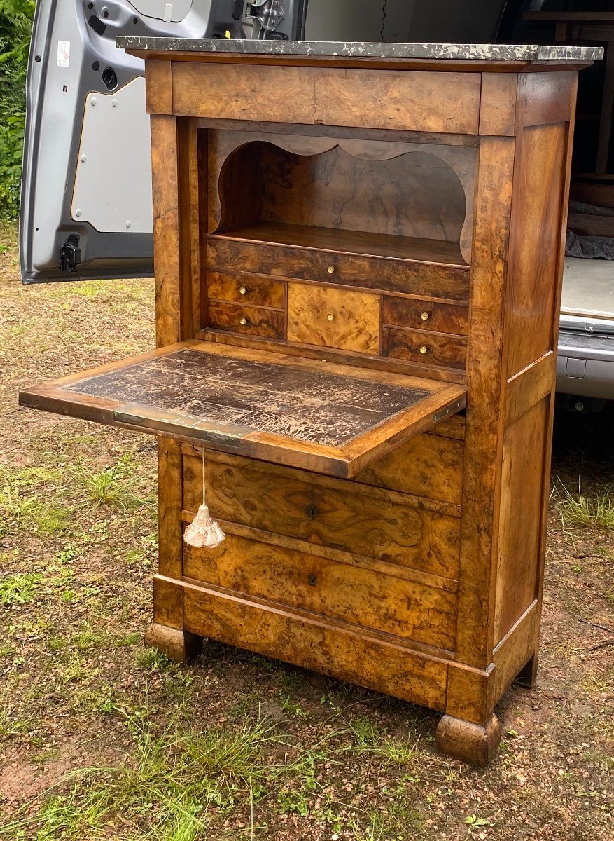 Restoration Period Secretary In Burl Walnut And Oak-photo-2