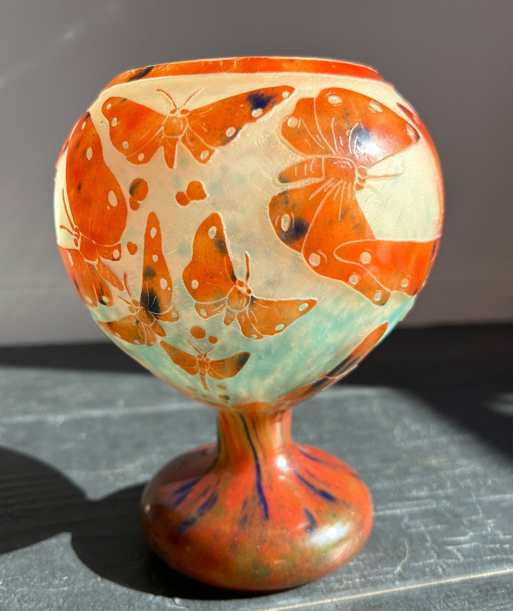 Vase Boule Décor Papillons Le Verre Français Charles Schneider art déco-photo-2