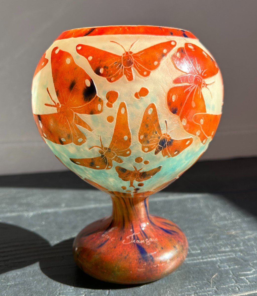 Vase Boule Décor Papillons Le Verre Français Charles Schneider art déco