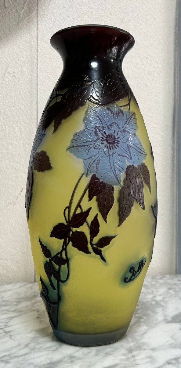 Emile Gallé Acid Etched Vase Decorated With Clematis