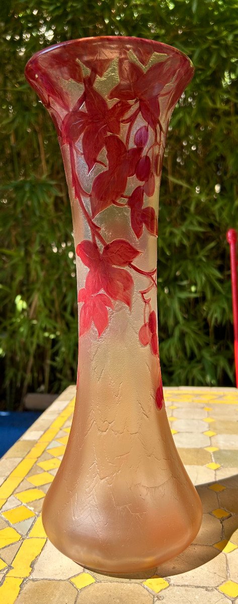 Large Diabolo Vase In Acid-etched Glass Paste Signed Legras-photo-2