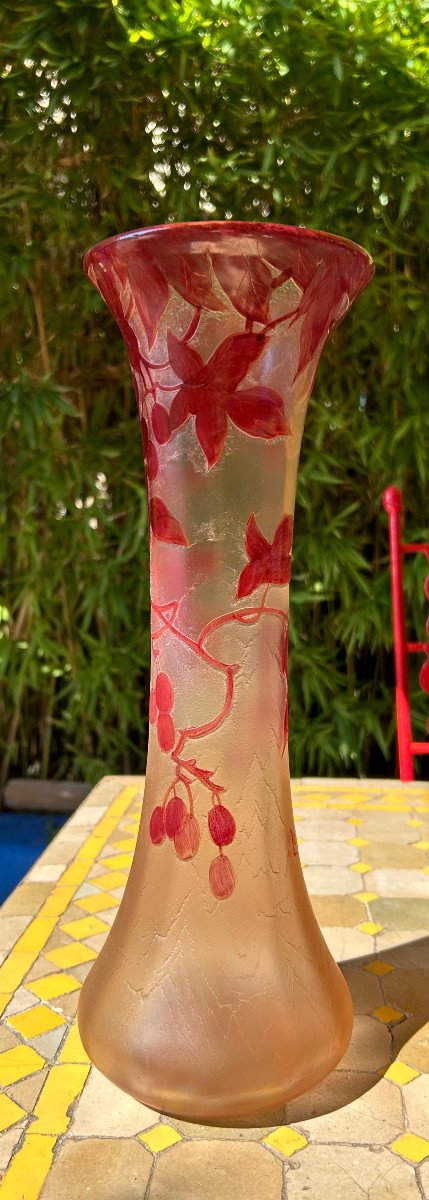 Large Diabolo Vase In Acid-etched Glass Paste Signed Legras