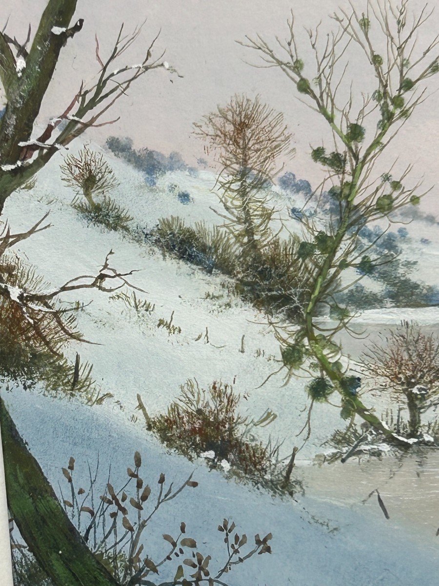 Watercolor Painting By Albert Drachkovitch, Snowy Landscape-photo-3