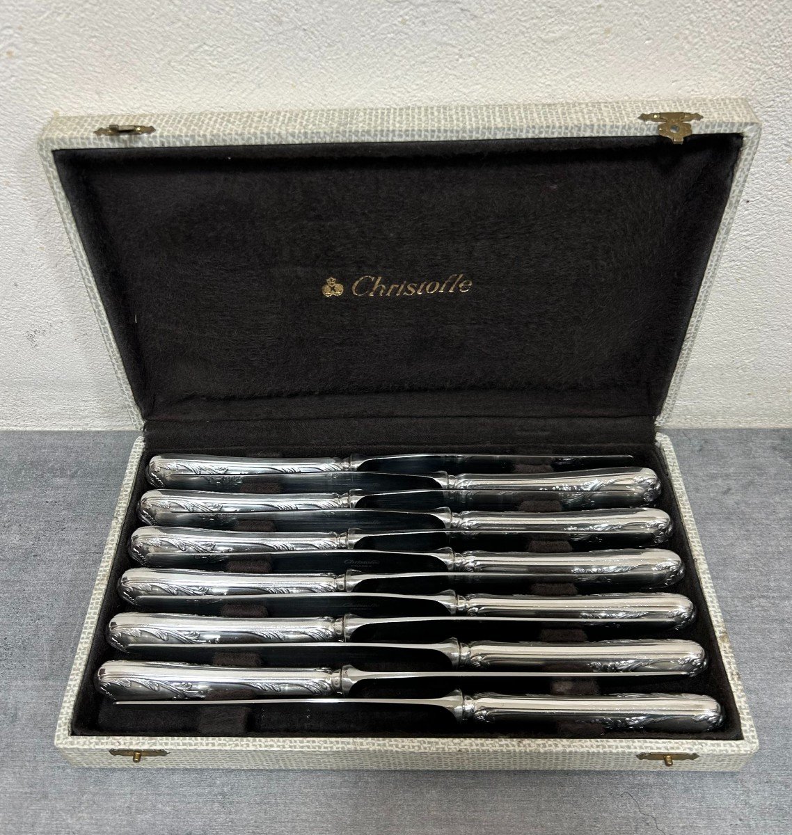 Chest Of 12 Christofle Table Knives Marly Model